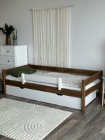 Односпальная кровать "Робби" c ящиками+борт (антик+белый)(массив сосны)