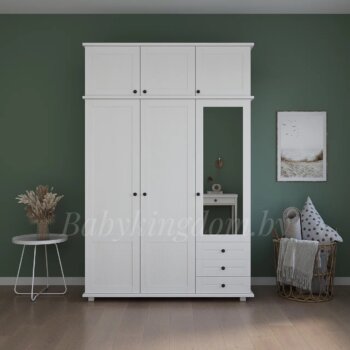 Шкаф Форест-2  с антресолью (с зеркалом белый воск)(массив сосны)