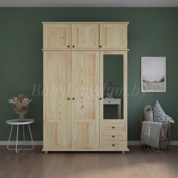 Шкаф Форест-2  с антресолью  и зеркалом (лак)(массив сосны)