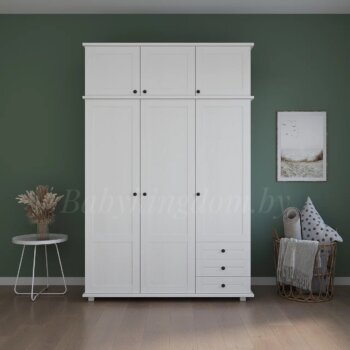 Шкаф Форест-2  с антресолью (без зеркала белый воск)(массив сосны)