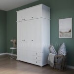 Шкаф Форест-2  с антресолью (с зеркалом белый воск)(массив сосны) — изображение 4