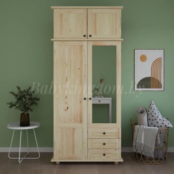 Шкаф Форест-1 с антресолью и зеркалом (массив сосны) (лак)