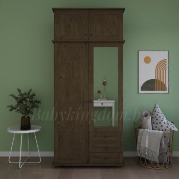 Шкаф Форест-1 с антресолью с зеркалом (массив сосны) (антик)