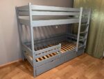 Двухъярусная кровать ROSTIK из березовой фанеры (ящики+борт)(серый)