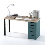 Стол письменный Ингар 2/5Т  дуб беленый/серо-бирюзовый/черный арт. 01392