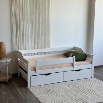 Односпальная кровать "Моана" 80×160,80×180,90×200 с ящиками(белый) + БОРТ