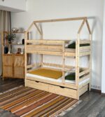 Двухъярусная кровать-домик "Мальта" из массива сосны 80 x180, 90х200 с ящиками (лак)