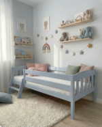 Односпальная кровать «Эрни Литтл» из массива сосны 70x140,80×160,80×180,90×200 (с лесенкой) (серый)