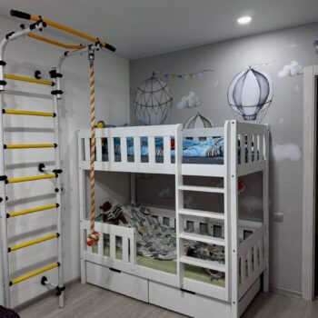 Двухъярусная кровать "Грейси " из массива сосны с ящиками (белый цвет )